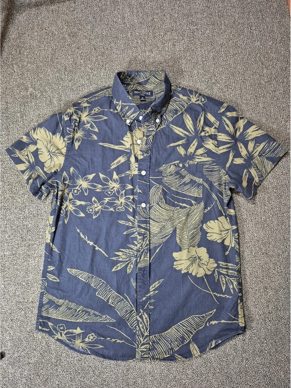 J.Crew Mercantile Flex Men’s M Blue Tropical Floral Hawaiian Button-Up Shirt